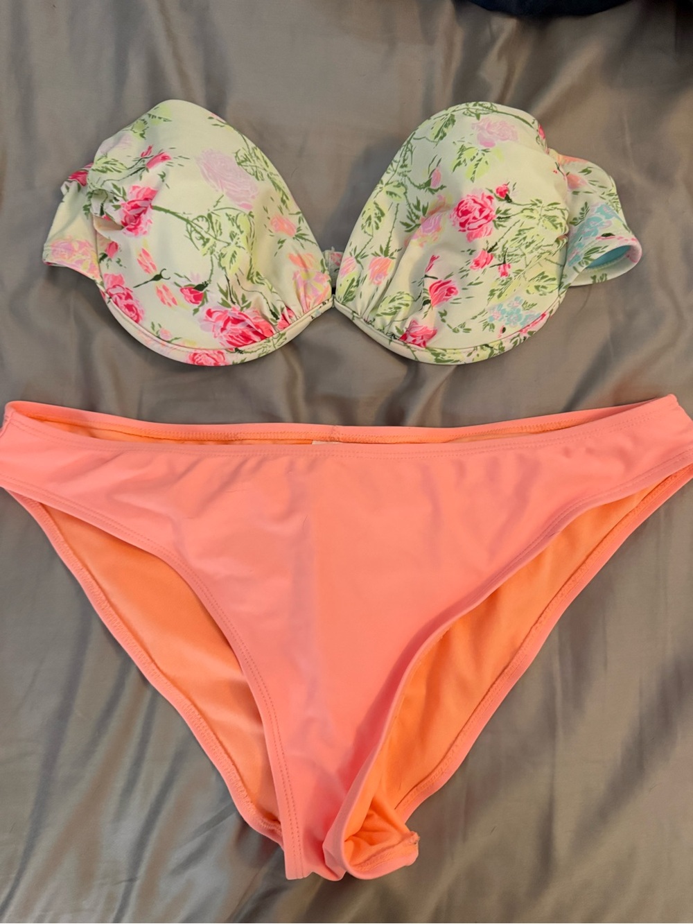 Xhilaration Floral Molded Bikini Top in Mint & Pink with Coral Bottom